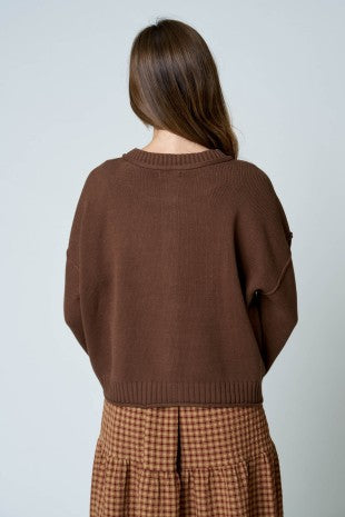 Raw Edge Exposed Seam Button Down Knit Cardigan