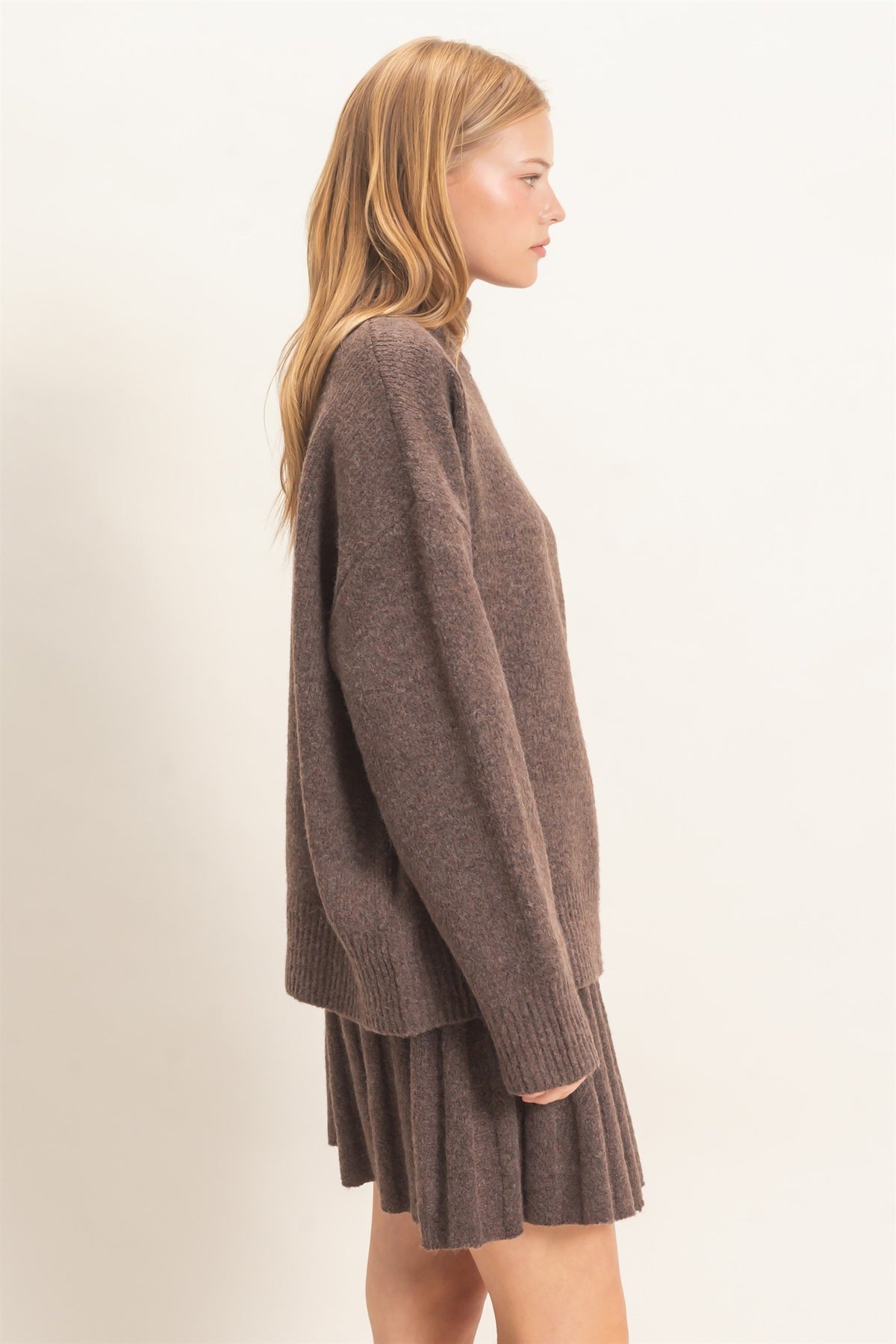 Mock Neck Sweater With Pleaded Skirt