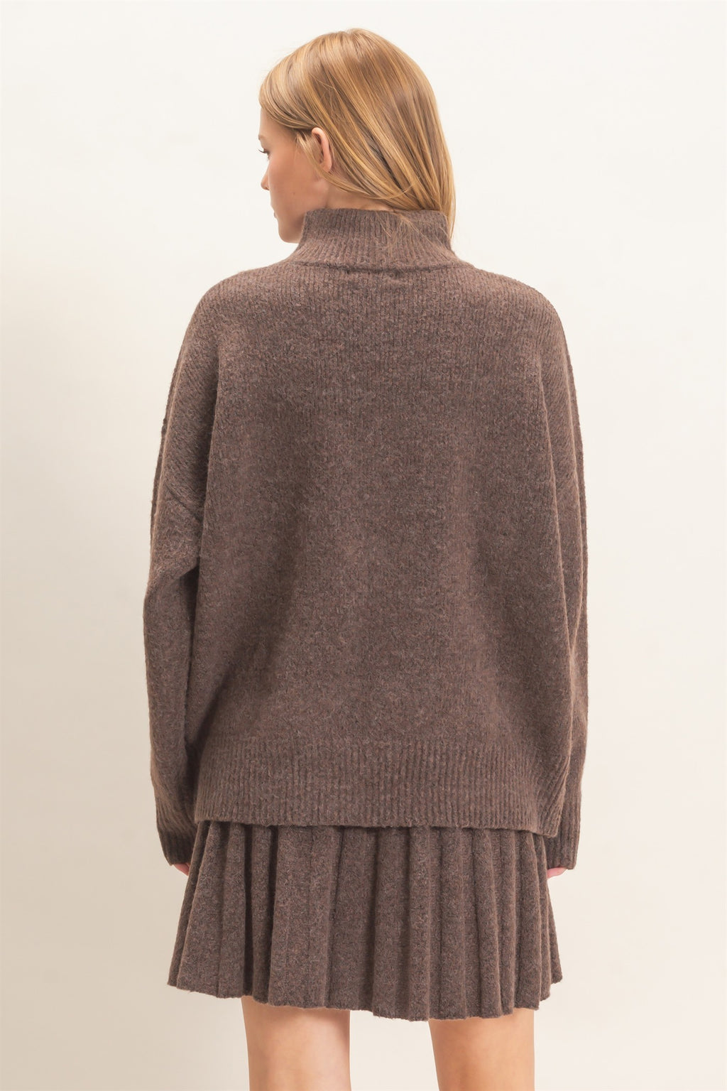 Mock Neck Sweater With Pleaded Skirt