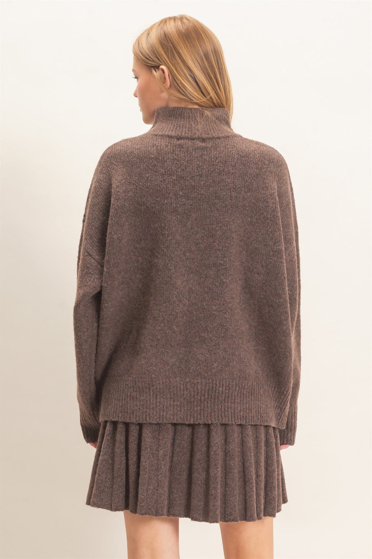 Mock Neck Sweater With Pleaded Skirt