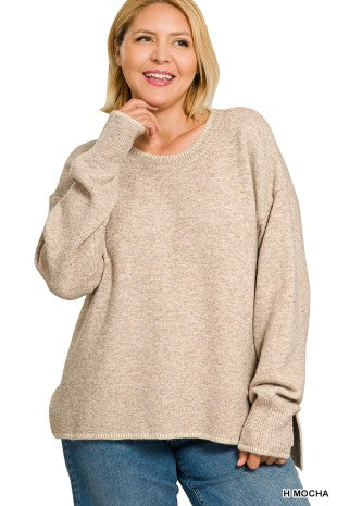 Plus Wool Blend Stitch Detailed Hi-low Sweater