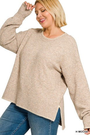 Plus Wool Blend Stitch Detailed Hi-low Sweater