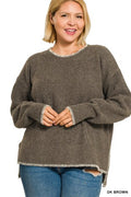 Plus Wool Blend Stitch Detailed Hi-low Sweater