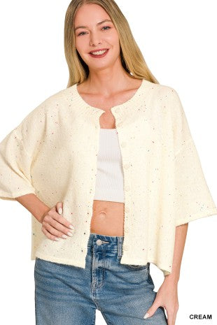 Wool Blend Half Sleeve Cardigan Sweater
