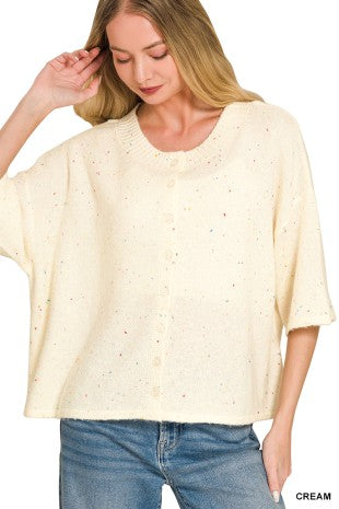 Wool Blend Half Sleeve Cardigan Sweater