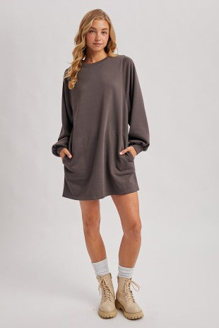 Crew Neck Oversized Sweatshirt Dress With Pockets