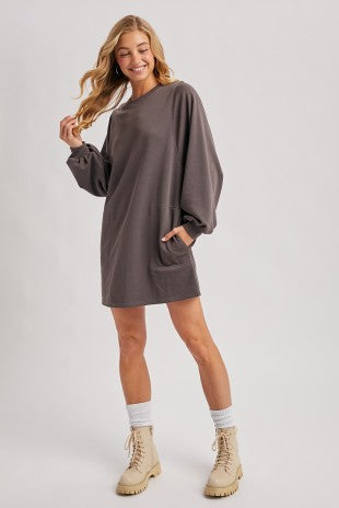 Crew Neck Oversized Sweatshirt Dress With Pockets