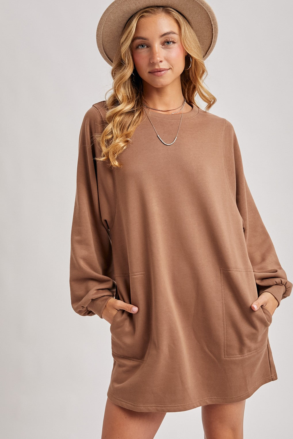 Crew Neck Oversized Sweatshirt Dress With Pockets