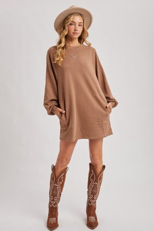 Crew Neck Oversized Sweatshirt Dress With Pockets