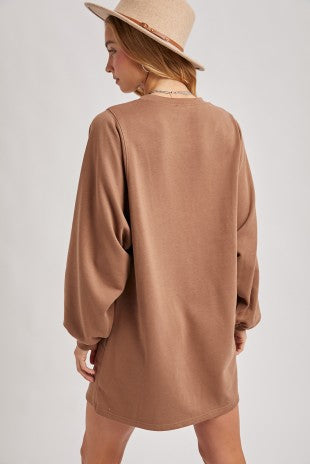 Crew Neck Oversized Sweatshirt Dress With Pockets