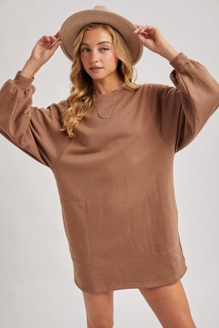 Crew Neck Oversized Sweatshirt Dress With Pockets