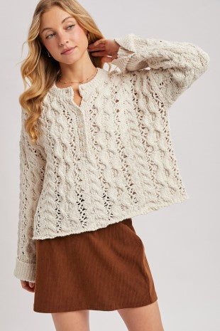 Half-button Down Open Knit Sweater