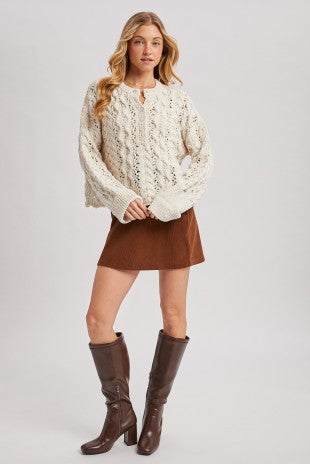 Half-button Down Open Knit Sweater