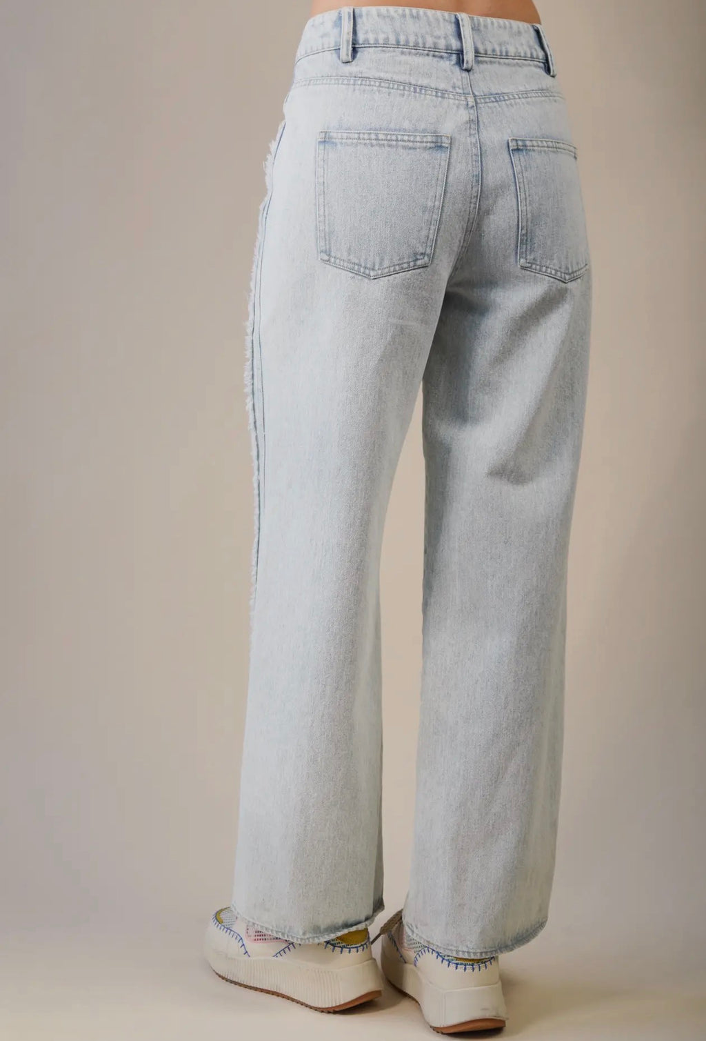 Wide Leg Frayed Detail High Rise Jeans