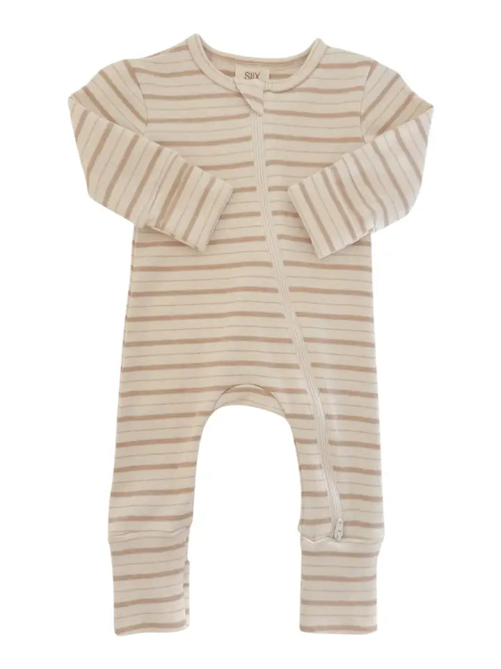 Biscuit Mixed Stripe / Organic 2-Way Zip Romper