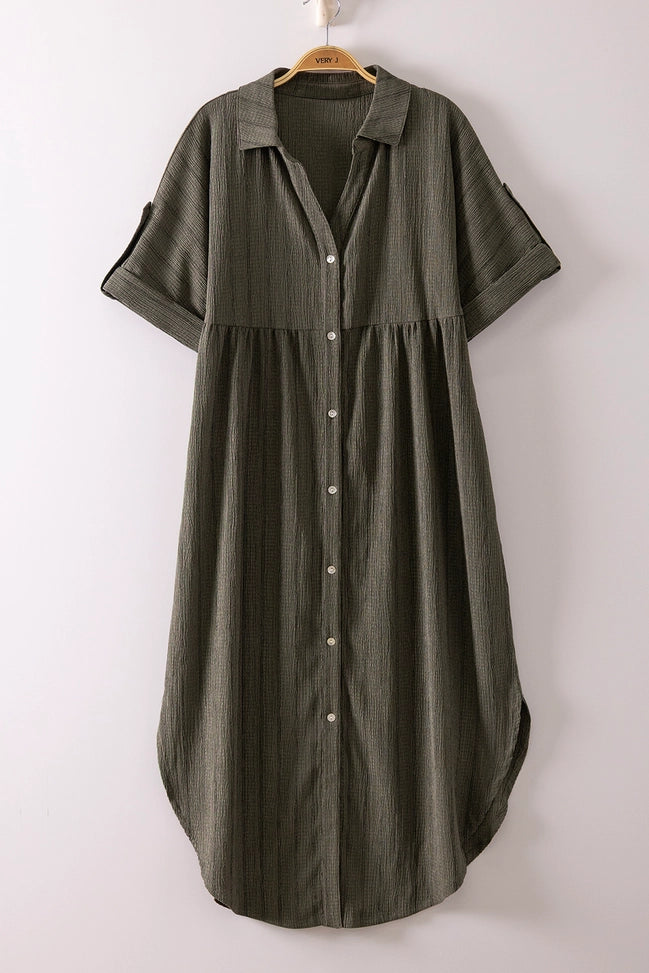 Striped Linen Midi Button Down Shirt Dress