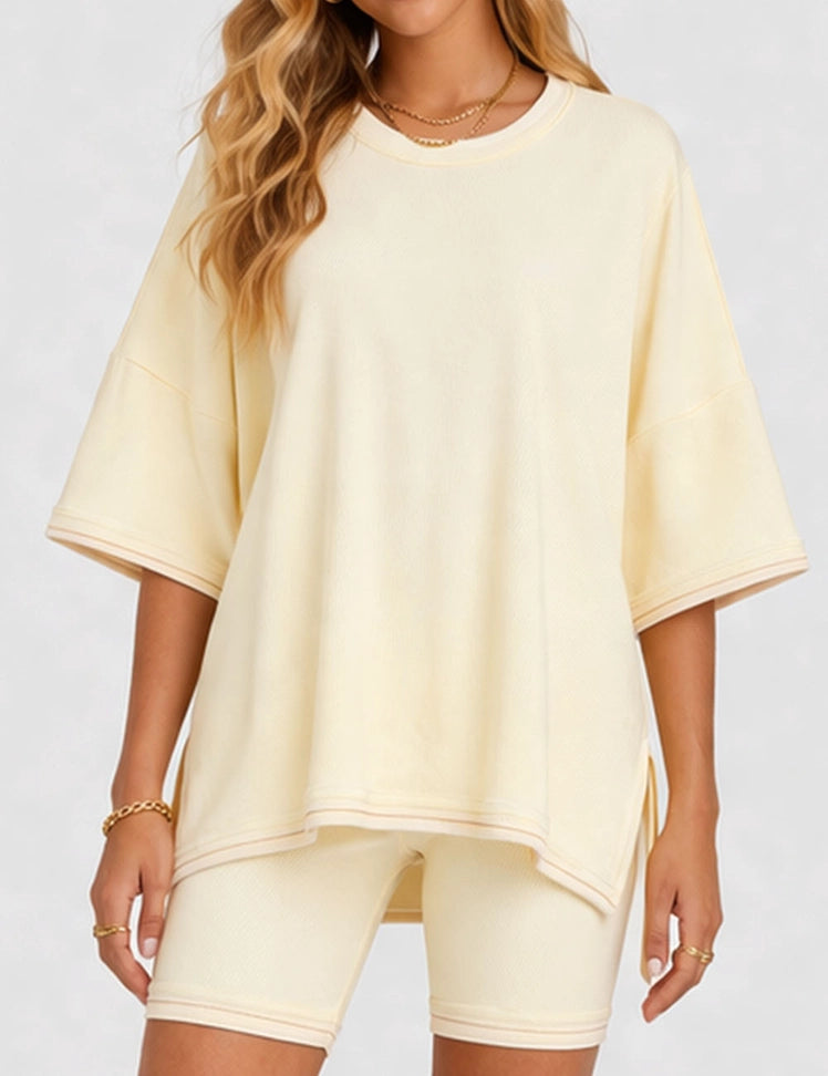 Ladies Casual Loose Top & Biker Shorts Set
