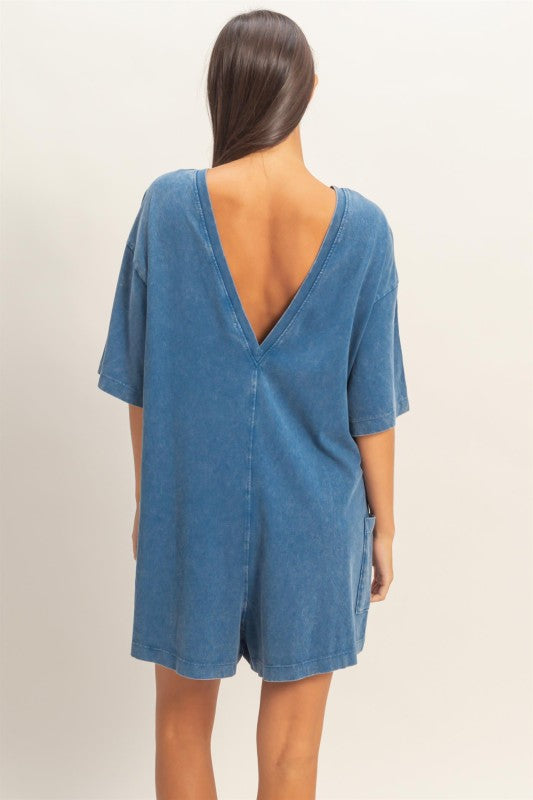 Mineral Washed V-back Romper