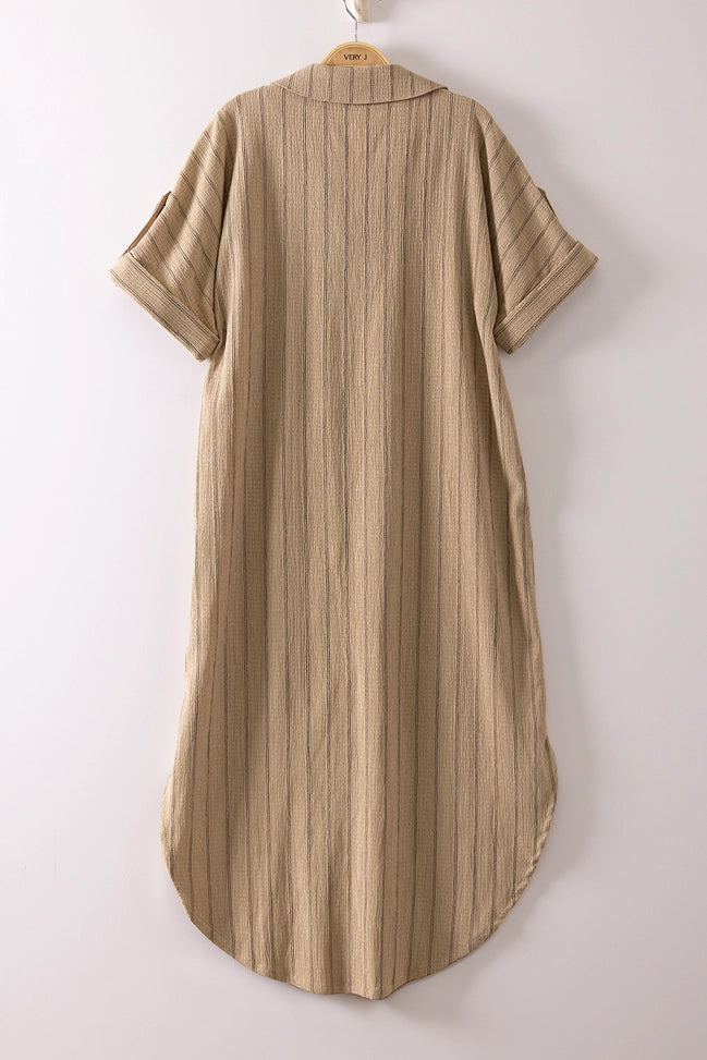 Striped Linen Midi Button Down Shirt Dress