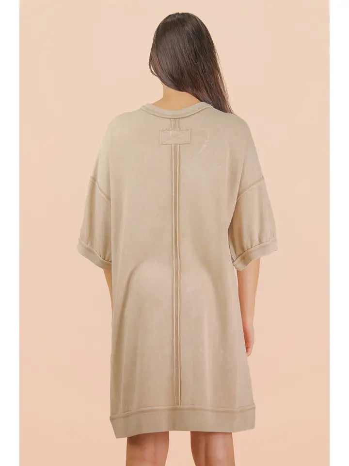 Mineral Washed French Terry Knit Casual Mini Dress