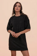 Mineral Washed French Terry Knit Casual Mini Dress