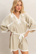 Knit Romper With Contrast Tie