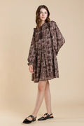 Boho Print Ruffle Long Sleeve Tiered Dress