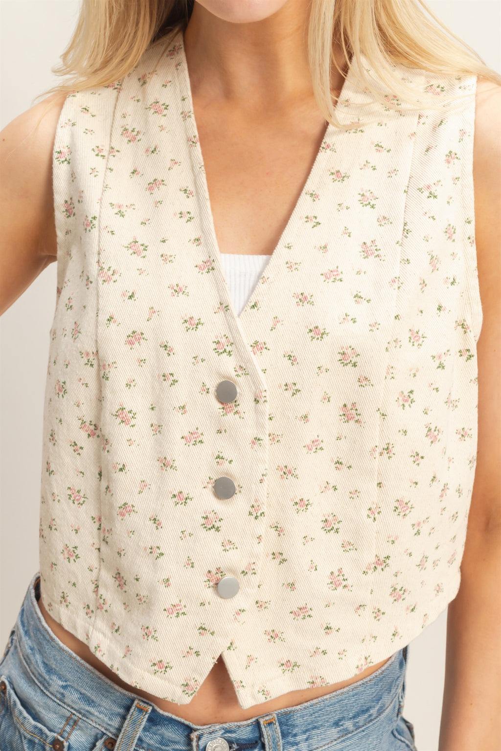 Floral Button-down Vest