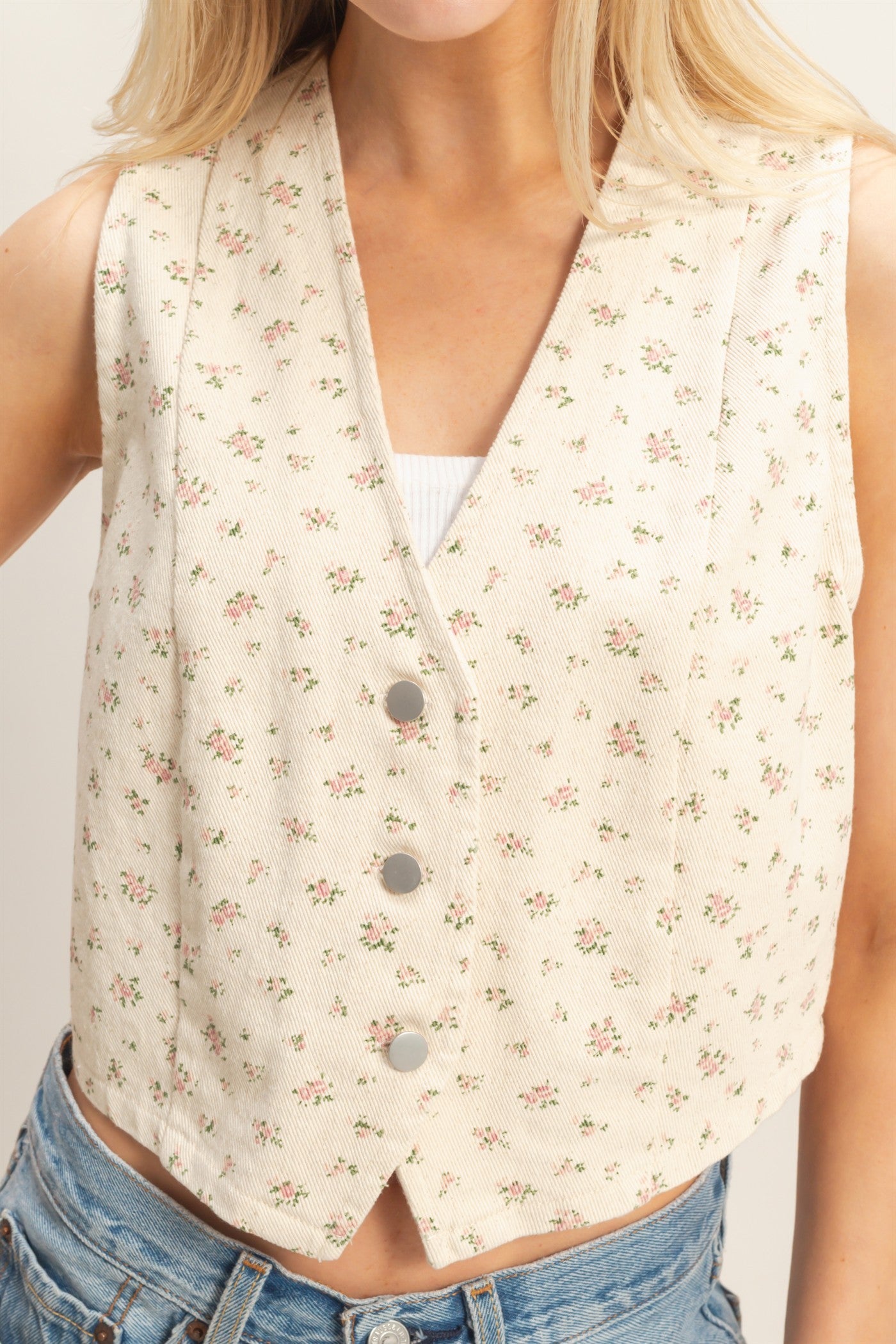 Floral Button-down Vest