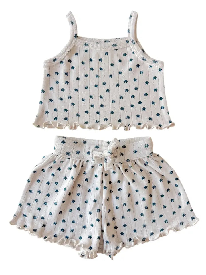 Blue Flower / Organic Pointelle Summer Set