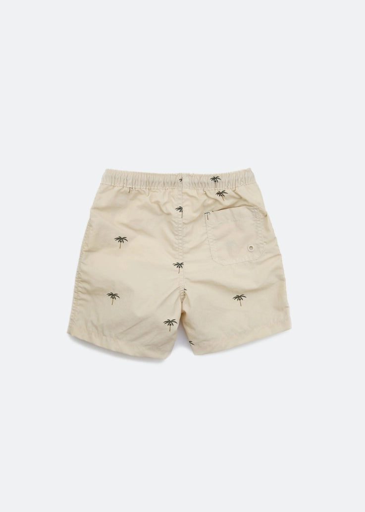 Boys Palm Print Swim Trunks