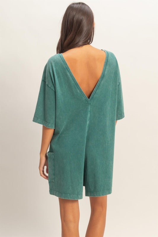 Mineral Washed V-back Romper