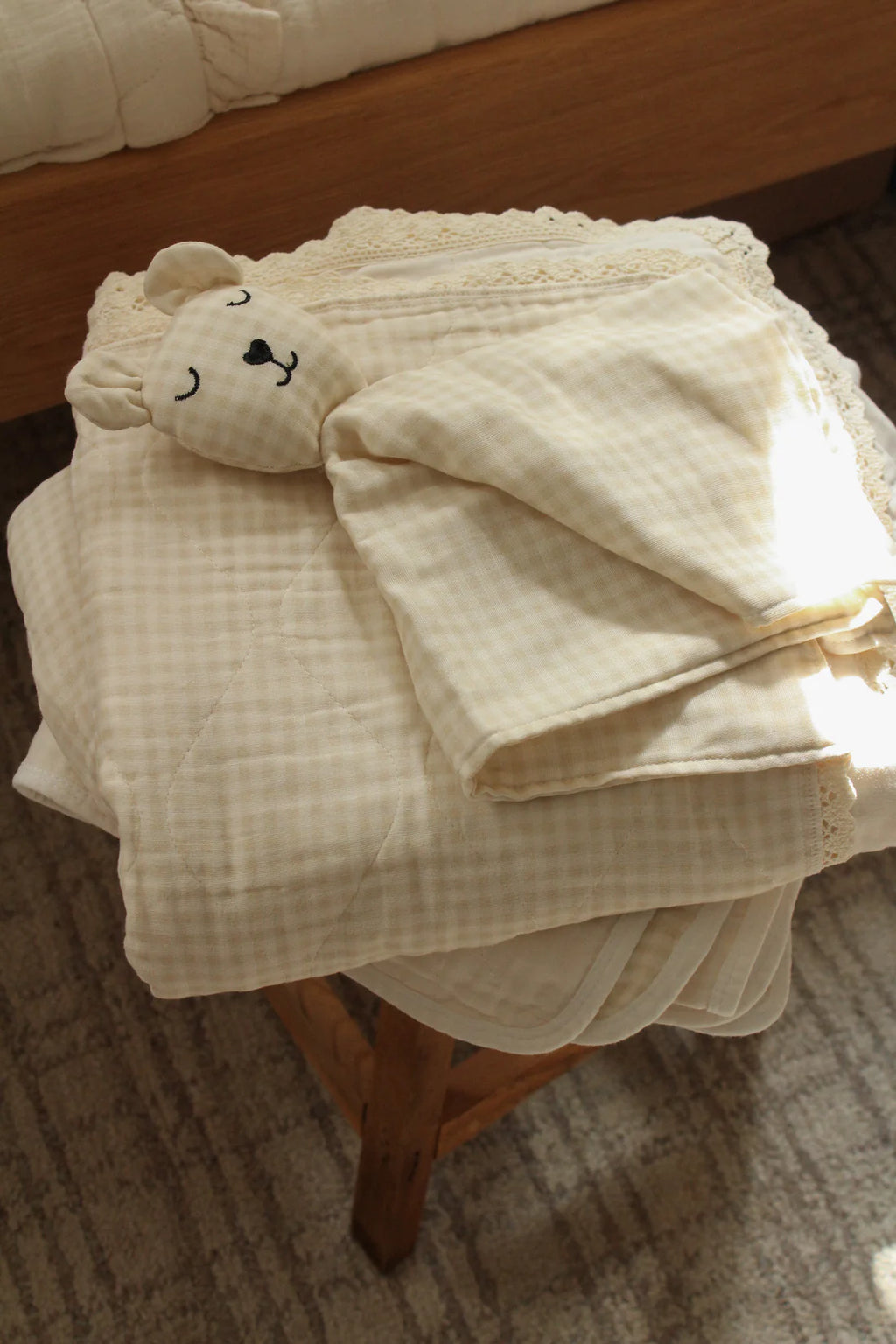 Solids + Gingham QUILTED 6 Layer Gauze Blanket