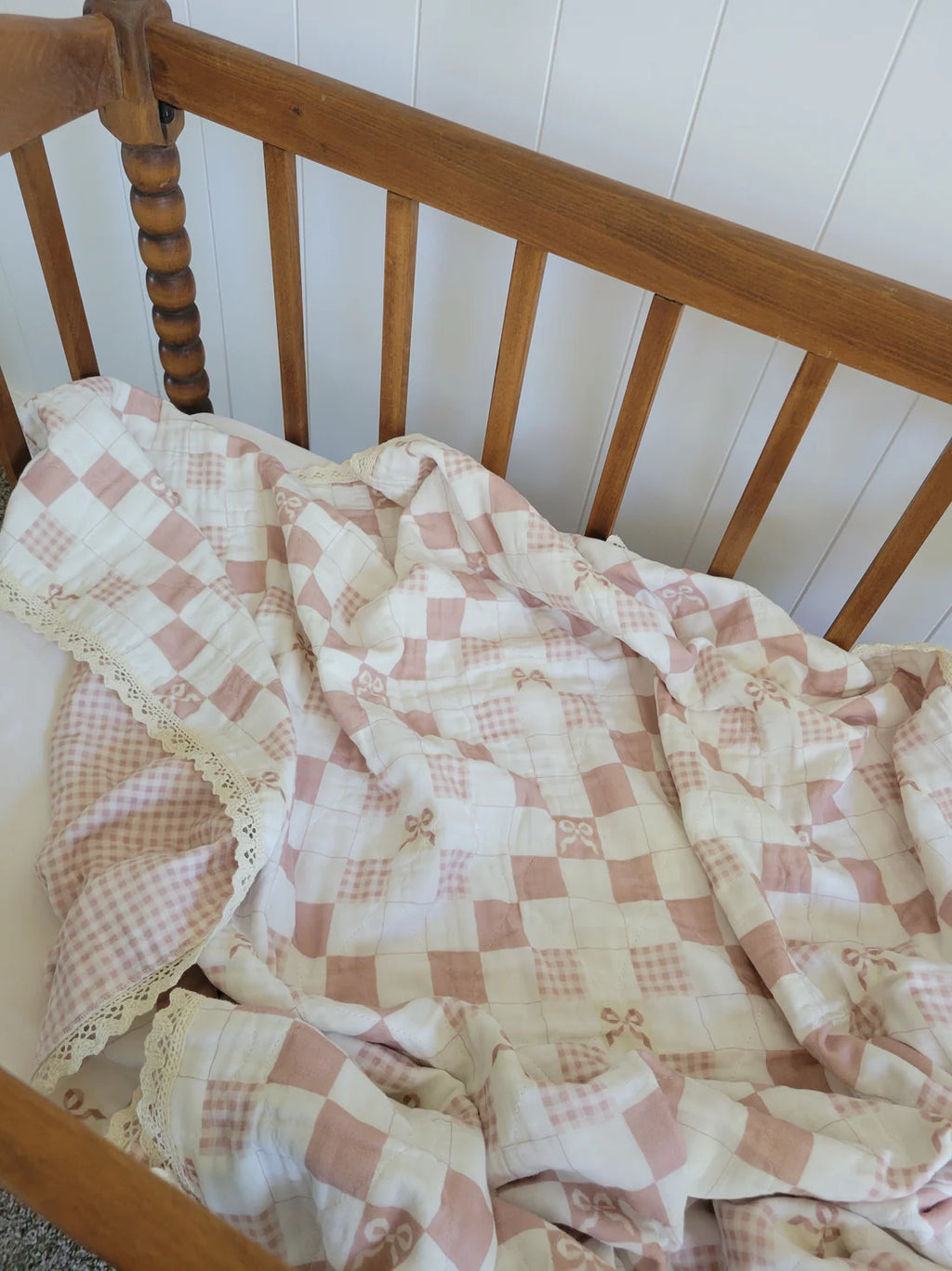 Layered Gauze Blanket- Pink Bow and Gingham