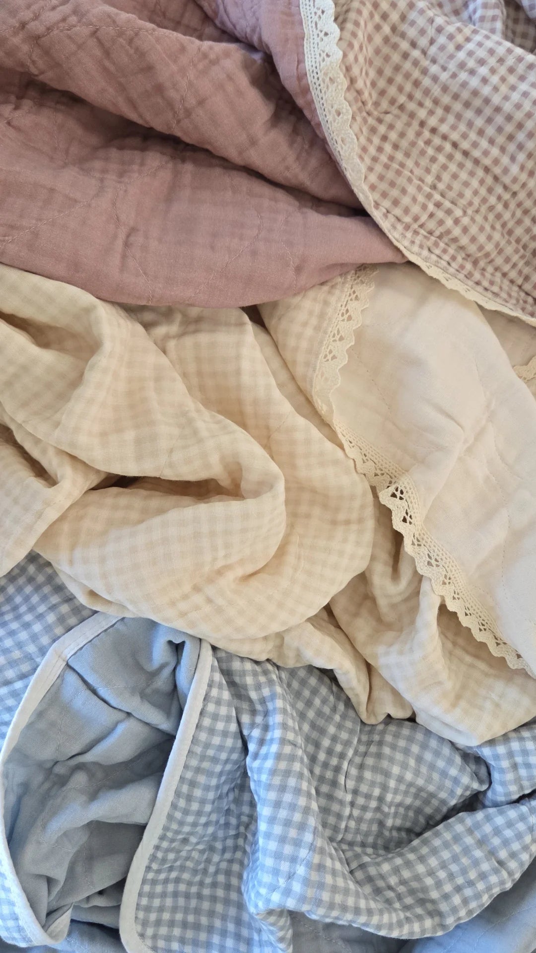 Solids + Gingham QUILTED 6 Layer Gauze Blanket